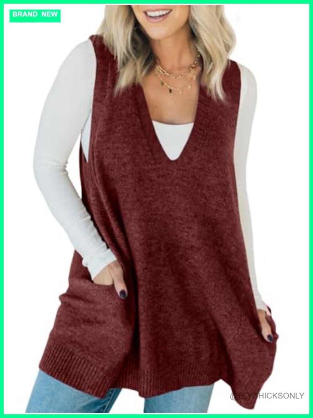 Saodimallsu Womens Sleeveless Sweater Vest V Neck Long Tunic Dress